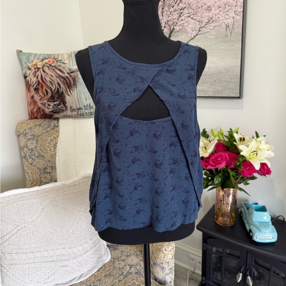 Free People Blue Cut Out Tank Top - Picture 1 of 8